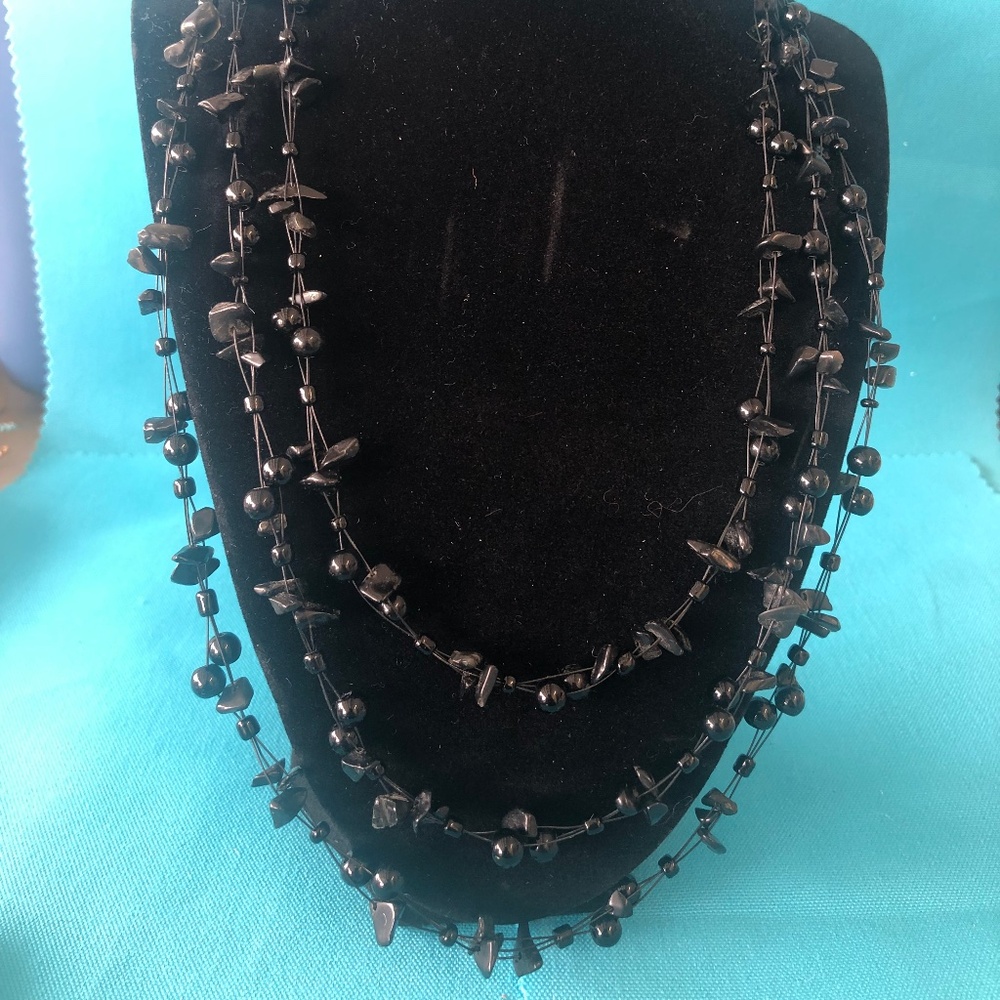 Vintage 3 Strand Faux Hematite Necklace